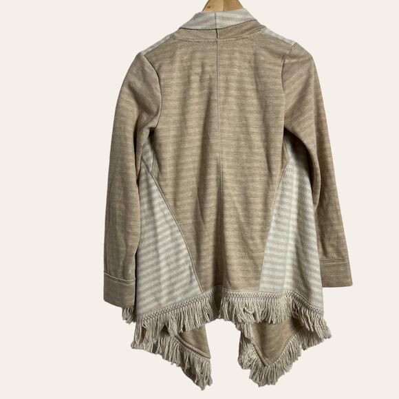 Anthropologie Saturday Sunday Beige White Striped Fringe Cardigan Sweater Size S - Picture 5 of 7